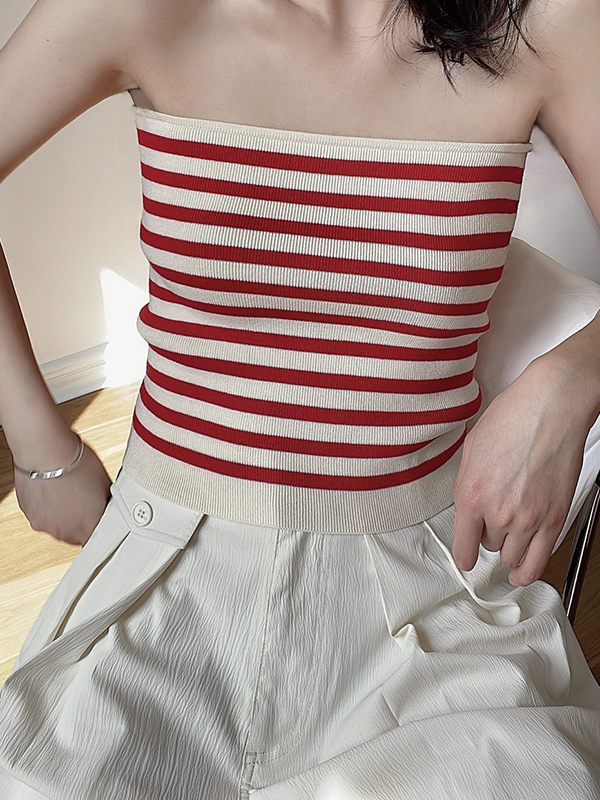 Simple Casual Striped Strapless Top