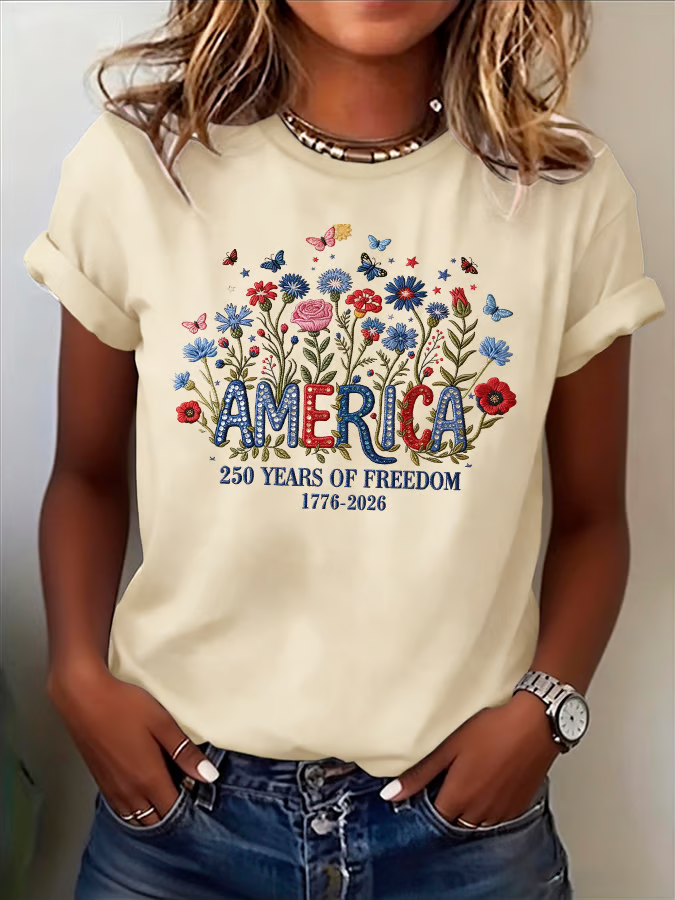 Women's Casual American 250 Commemorative print T-shirt