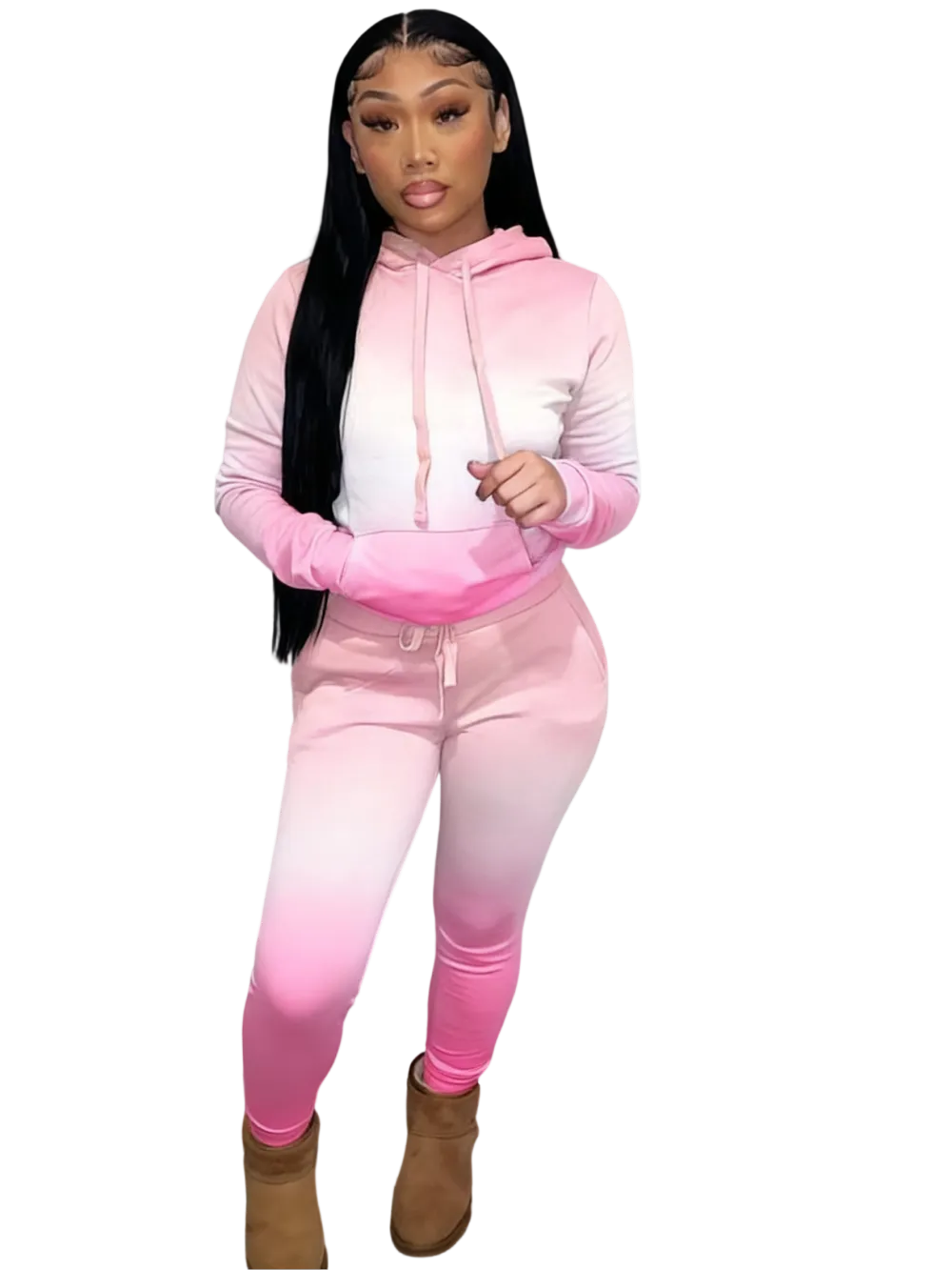 Women's drawstring hoodie and pocket sweatpants two-piece set