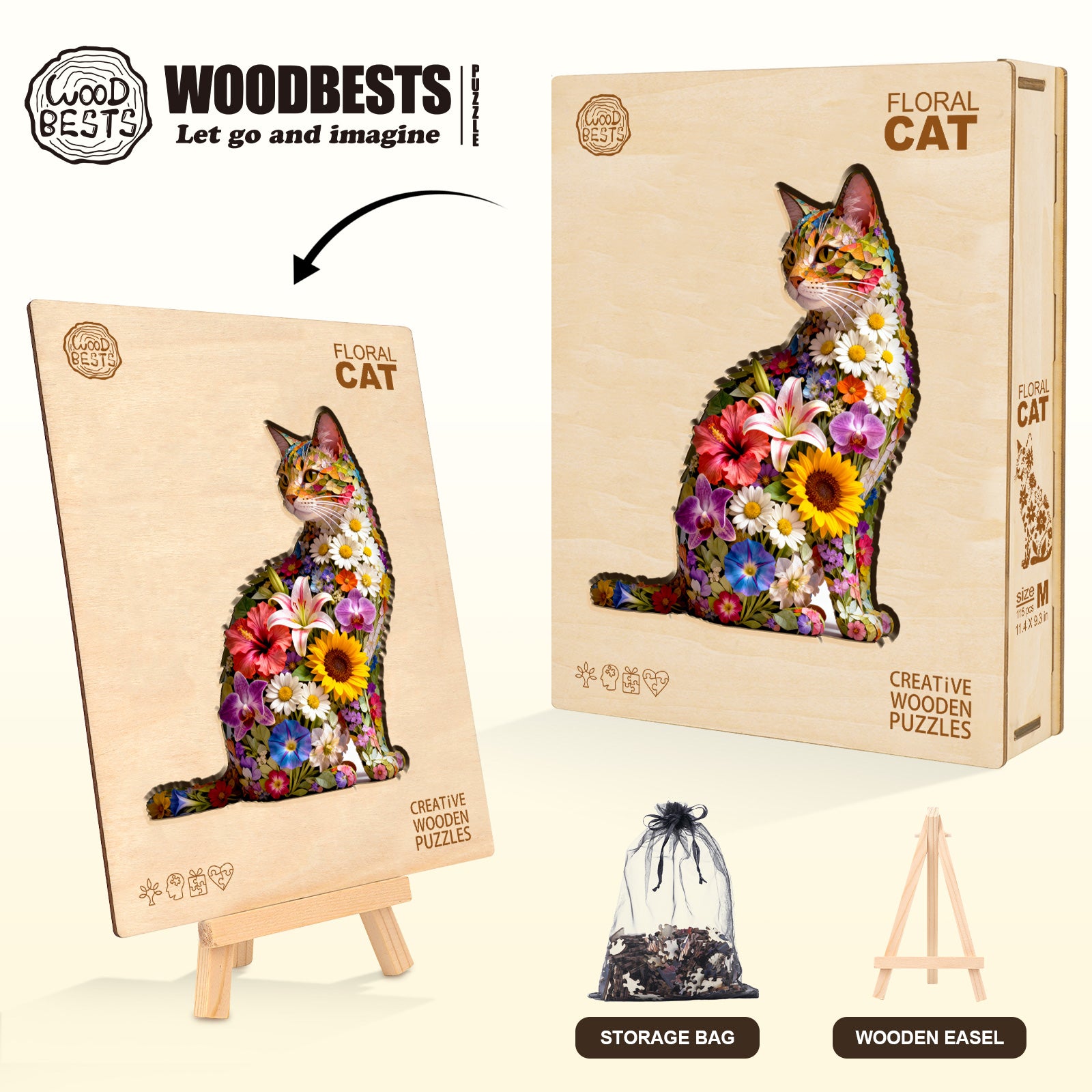 Floral cat Wooden Jigsaw Puzzle