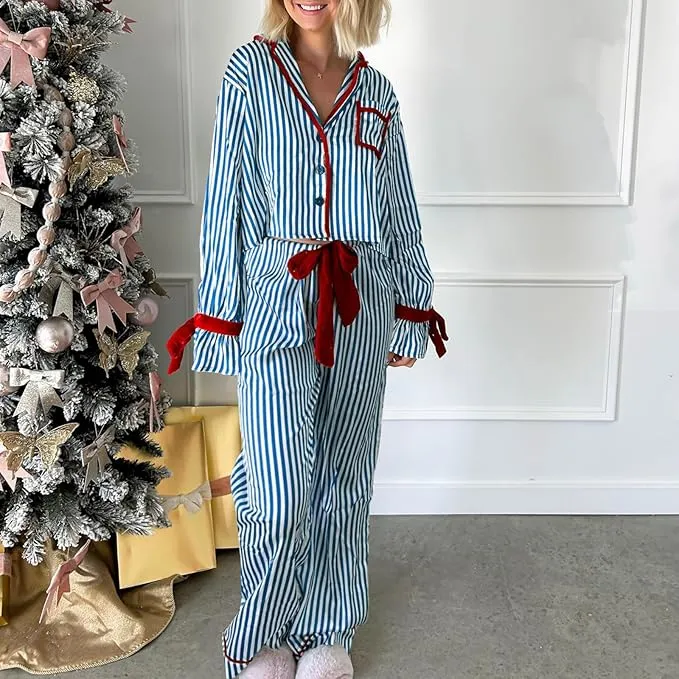 Womens Striped Pajama Set