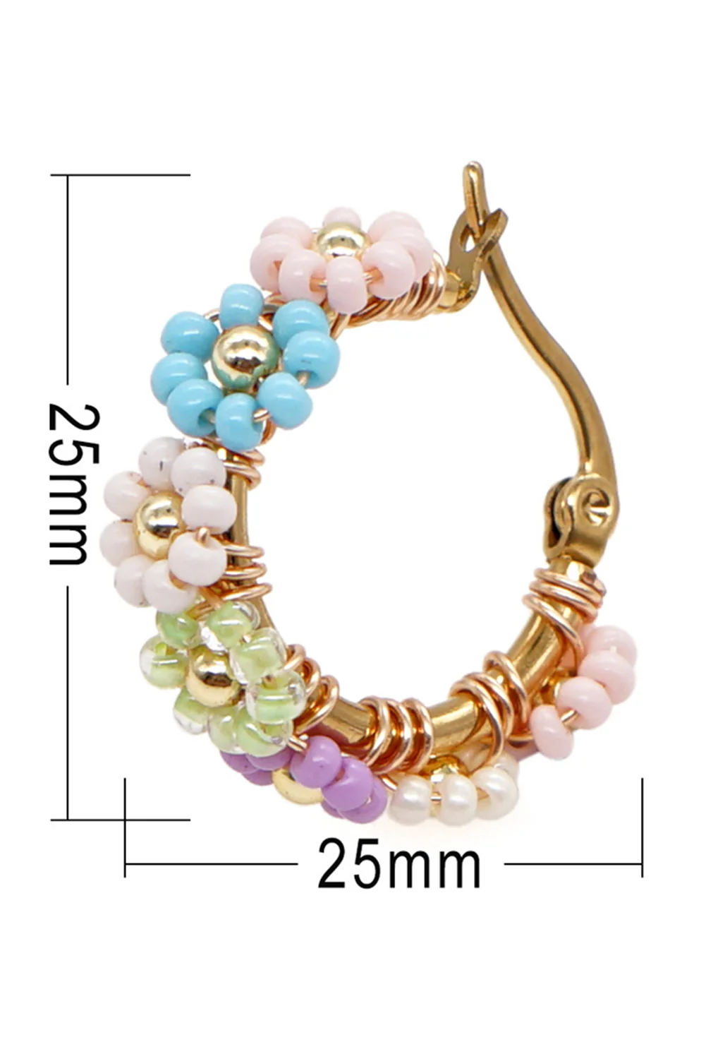 Gold Beaded Flower Hoop Alloy Earrings