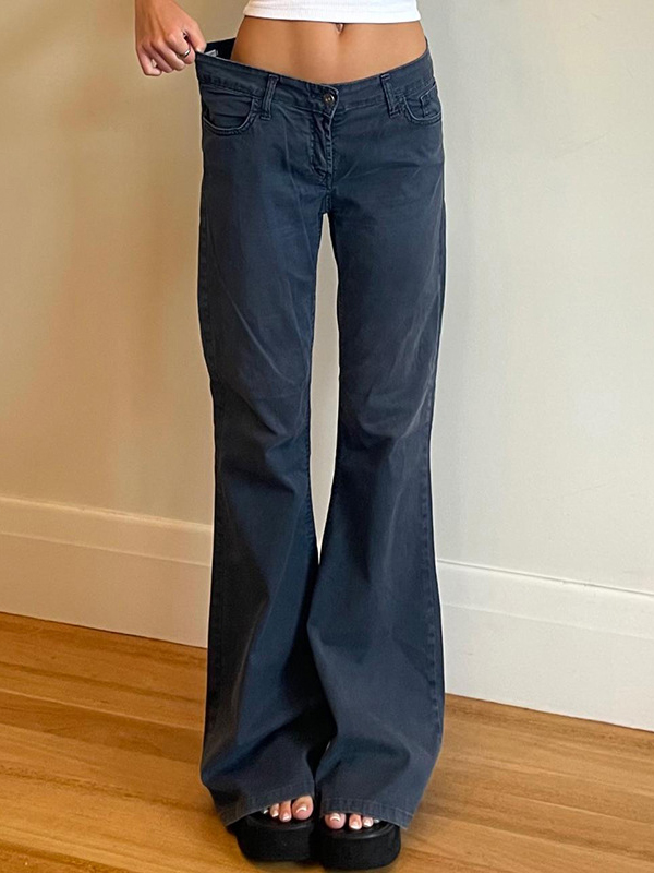 Solid Color Low Waist Flared Suit Pants