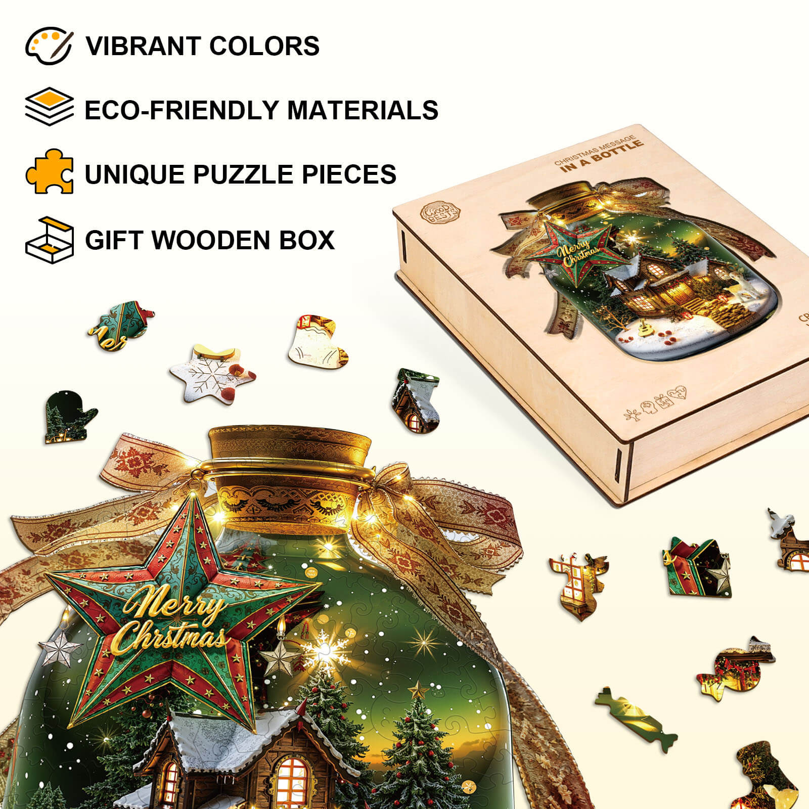 Christmas message in a bottle Wooden Jigsaw Puzzle