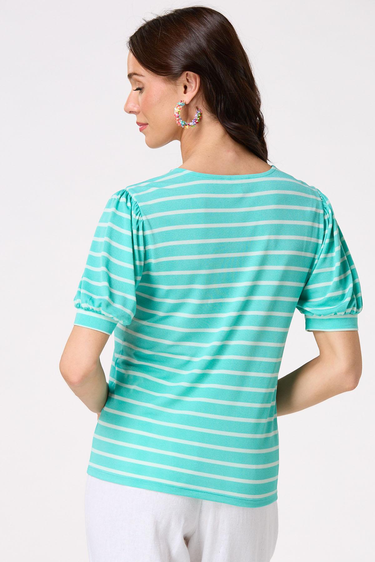 Striped Balloon Sleeve Top