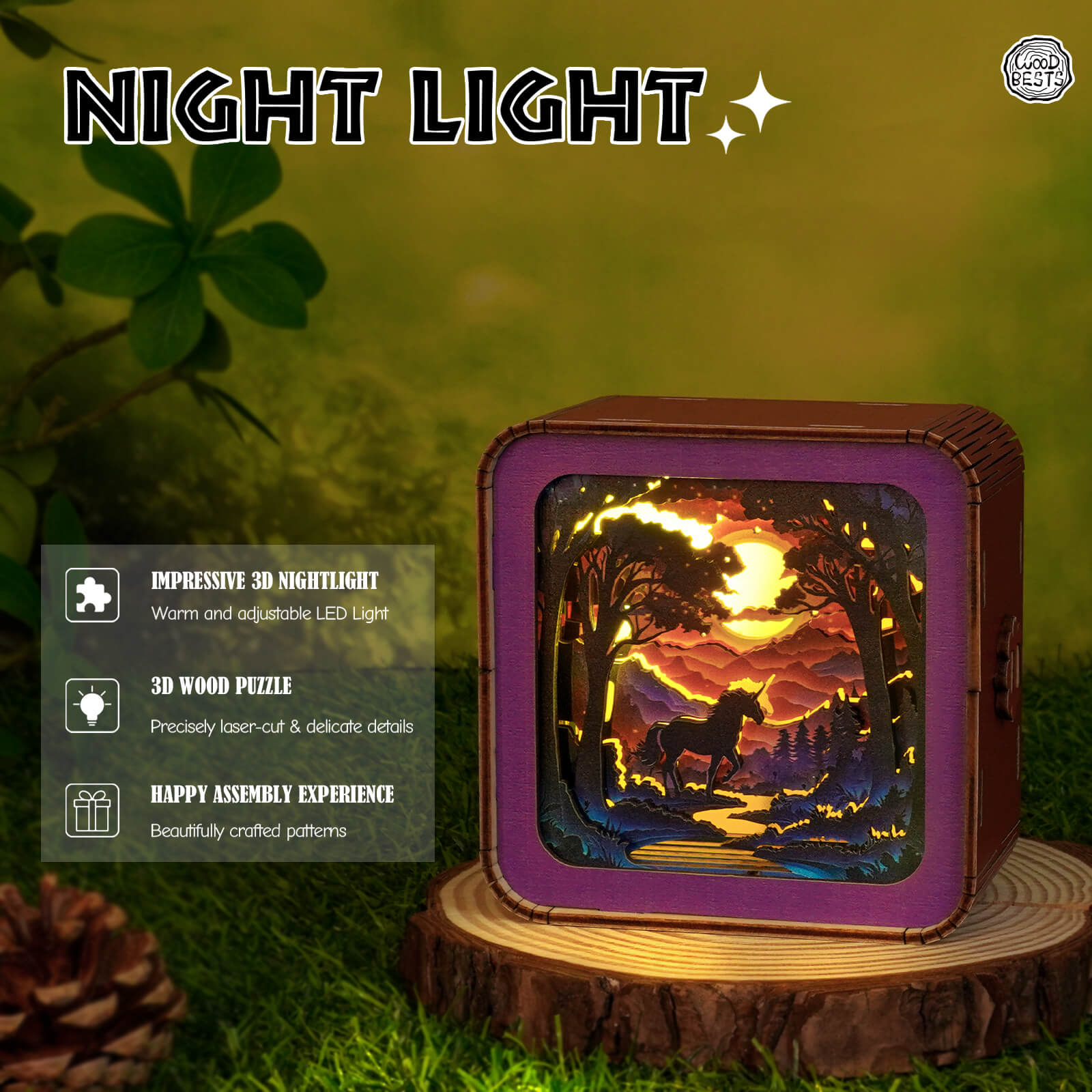 Forest Fantasy Unicorn Kit- 3D Wooden Puzzle Night Light