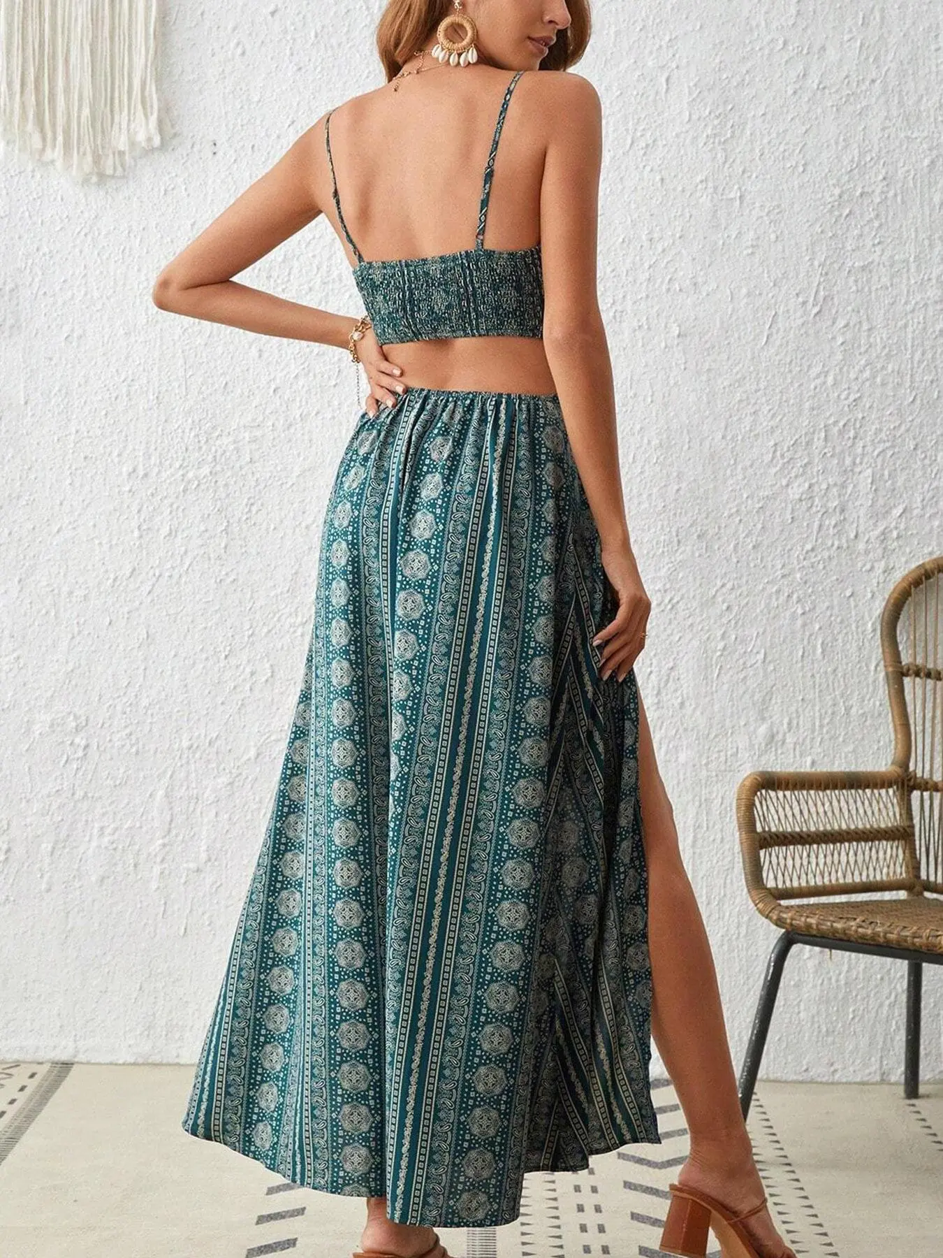 Women’s Boho Paisley Cut-Out Summer Cami Dress