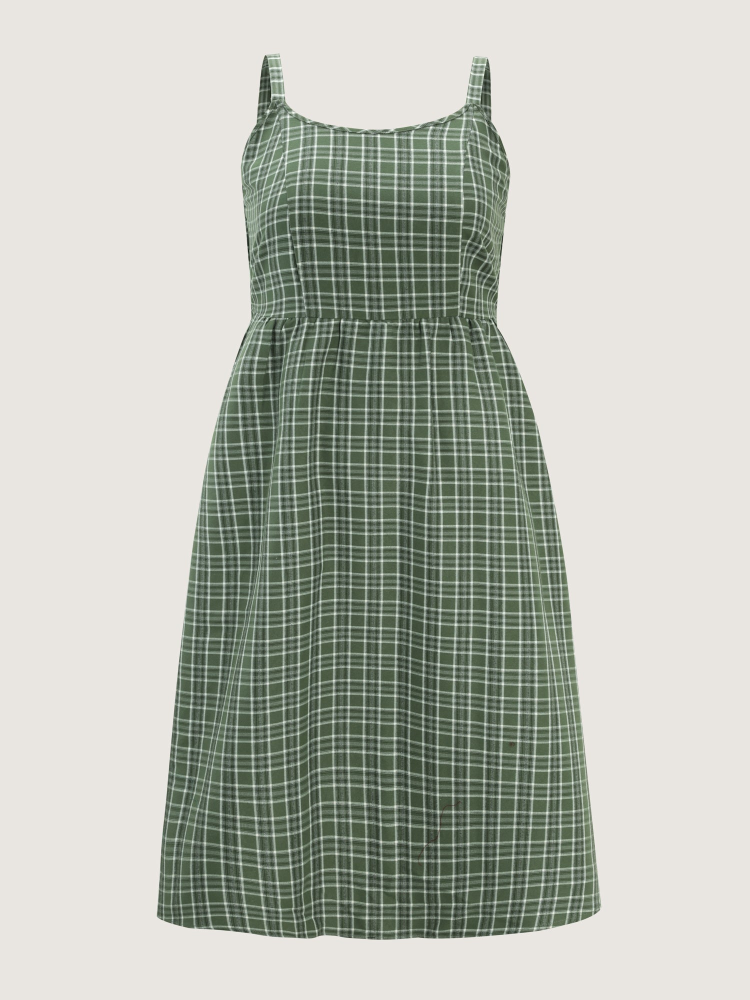Checkered Print Shirred Pockets Midi Dress