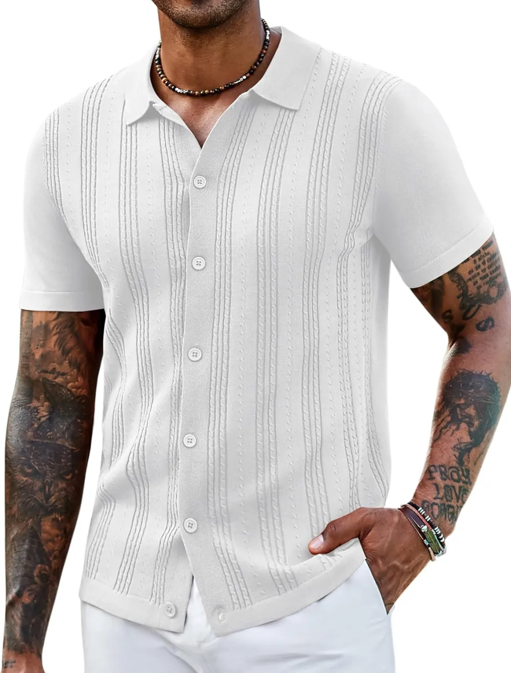 Men's Knit Shirts Short Sleeve Casual Button Down Polo Shirt Summer Beach Vacation Shirts Outfit Top