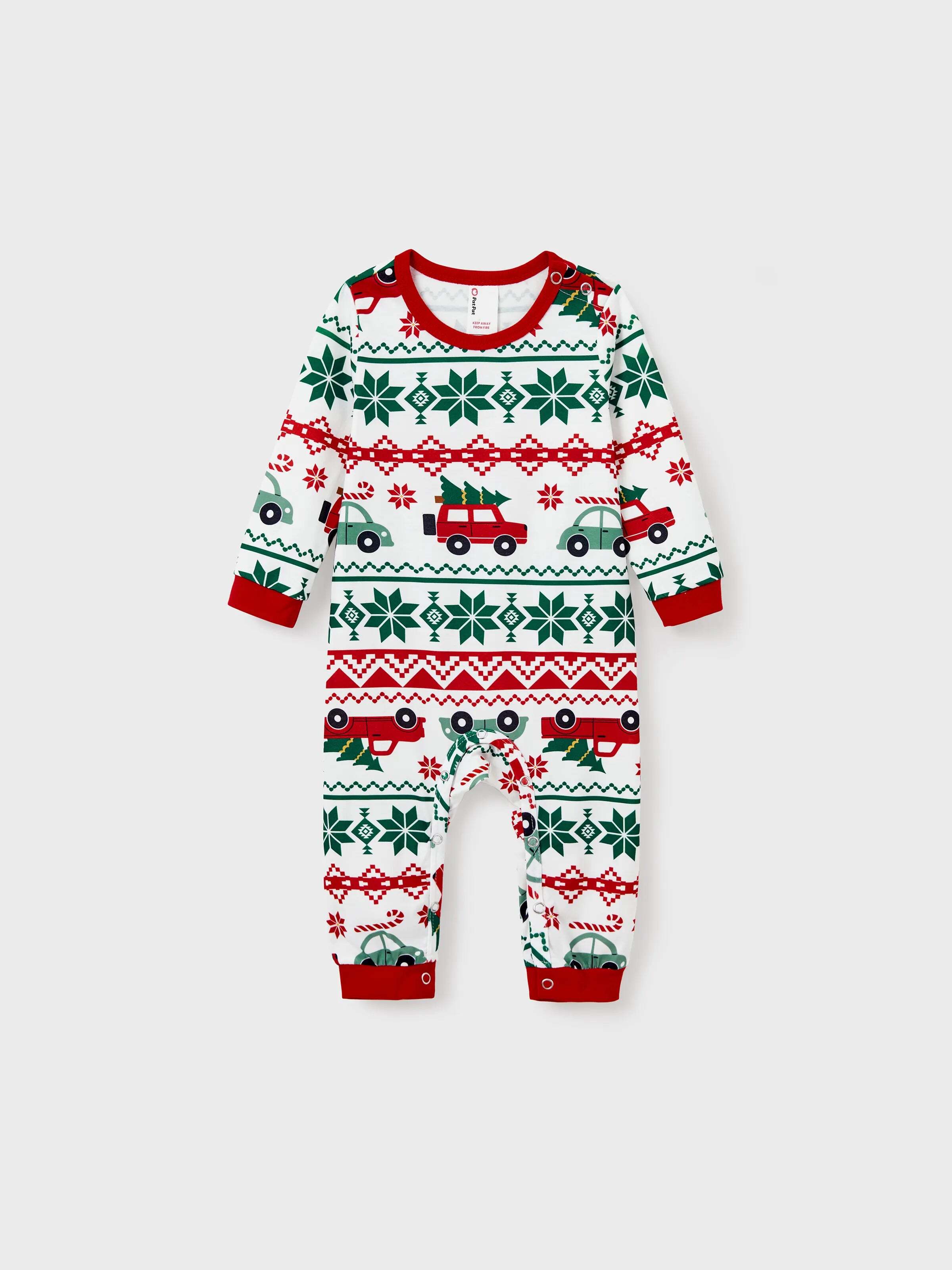 Christmas Matching Family Pajamas Set Snowflake and Car Print PJS with Christmas Socks Red