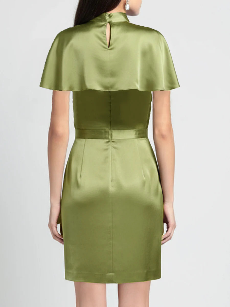 Luxe Olive Green Satin Sleeveless Two-piece Mini Dress