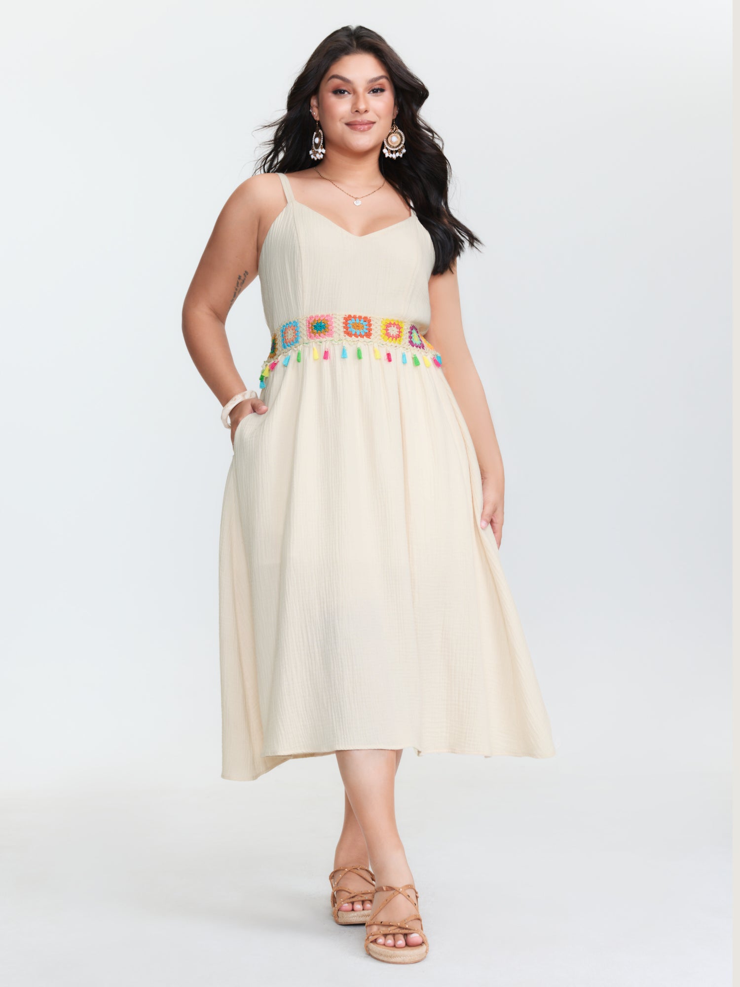 Pure Cotton Colorful Webbed Midi Dress