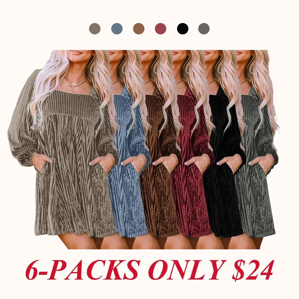 Women's Plain Bishop Sleeve Tie Back Square Neck Dress