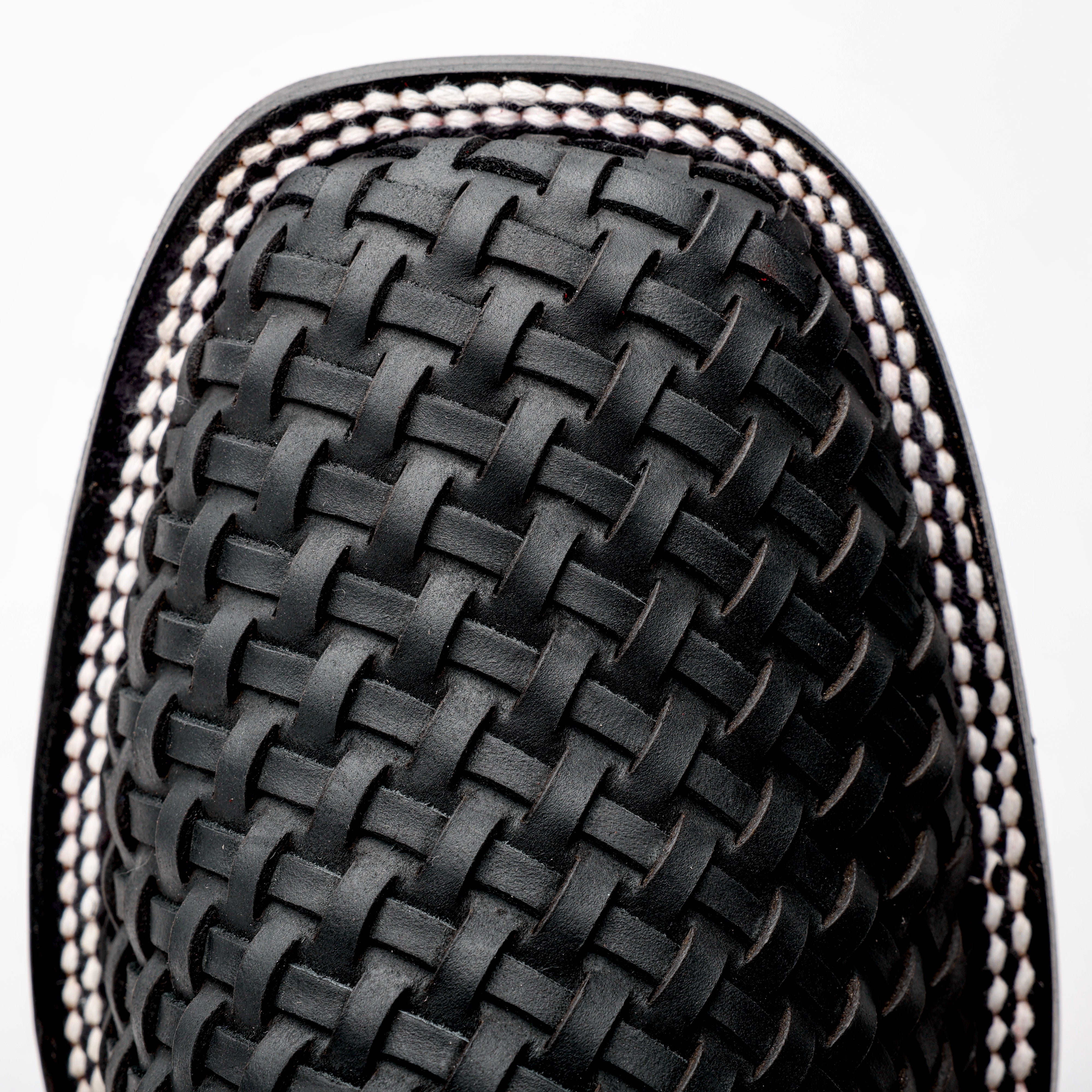 Black Basketweave Leather Boots - Square Toe