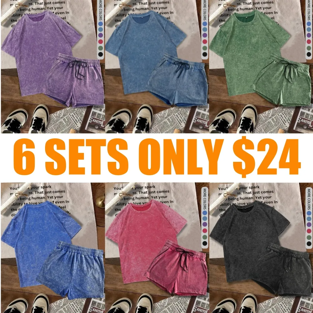 Women's Solid Tee & Denim-Print Shorts Set