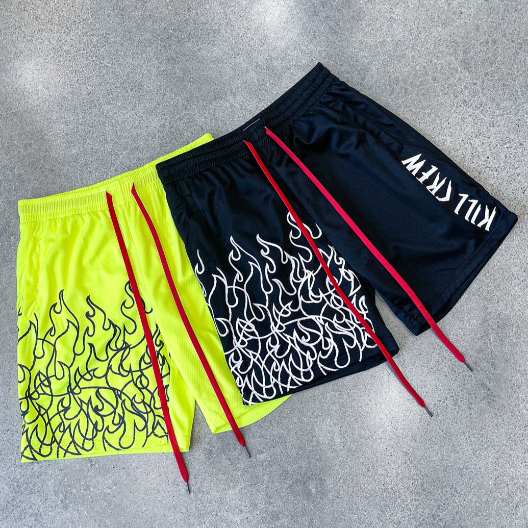 RELAXED CUT SHORTS FLAME - NEON YELLOW / BLACK