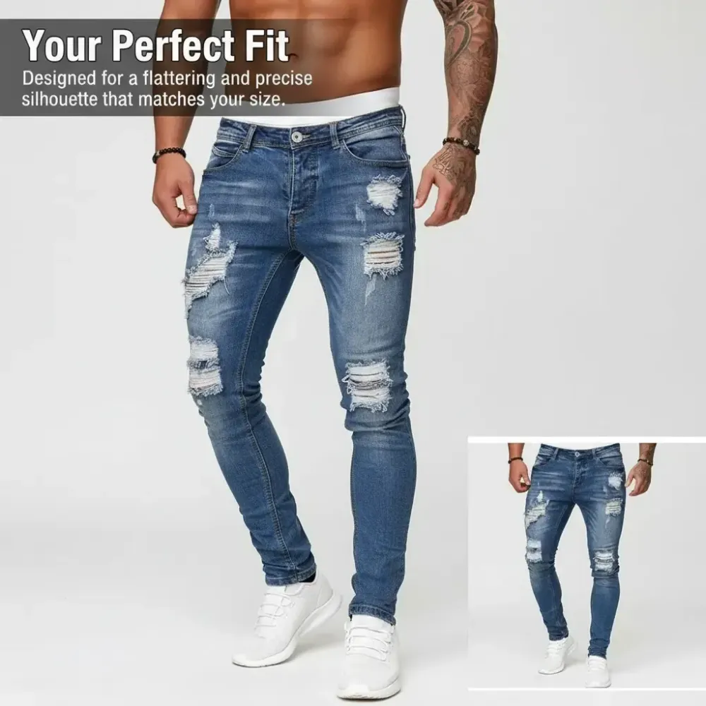 Men’S Casual Slim-Fit Denim For Streetwear Fans Suitable For Daily Wear And City Use Medium Elasticity Medium