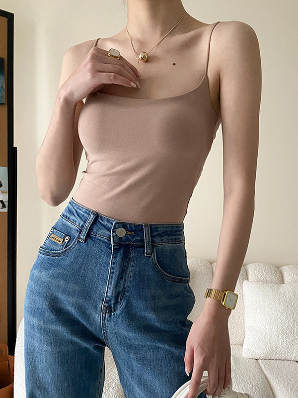 Adjustable Solid Color Skinny Spaghetti-Neck Vest Top