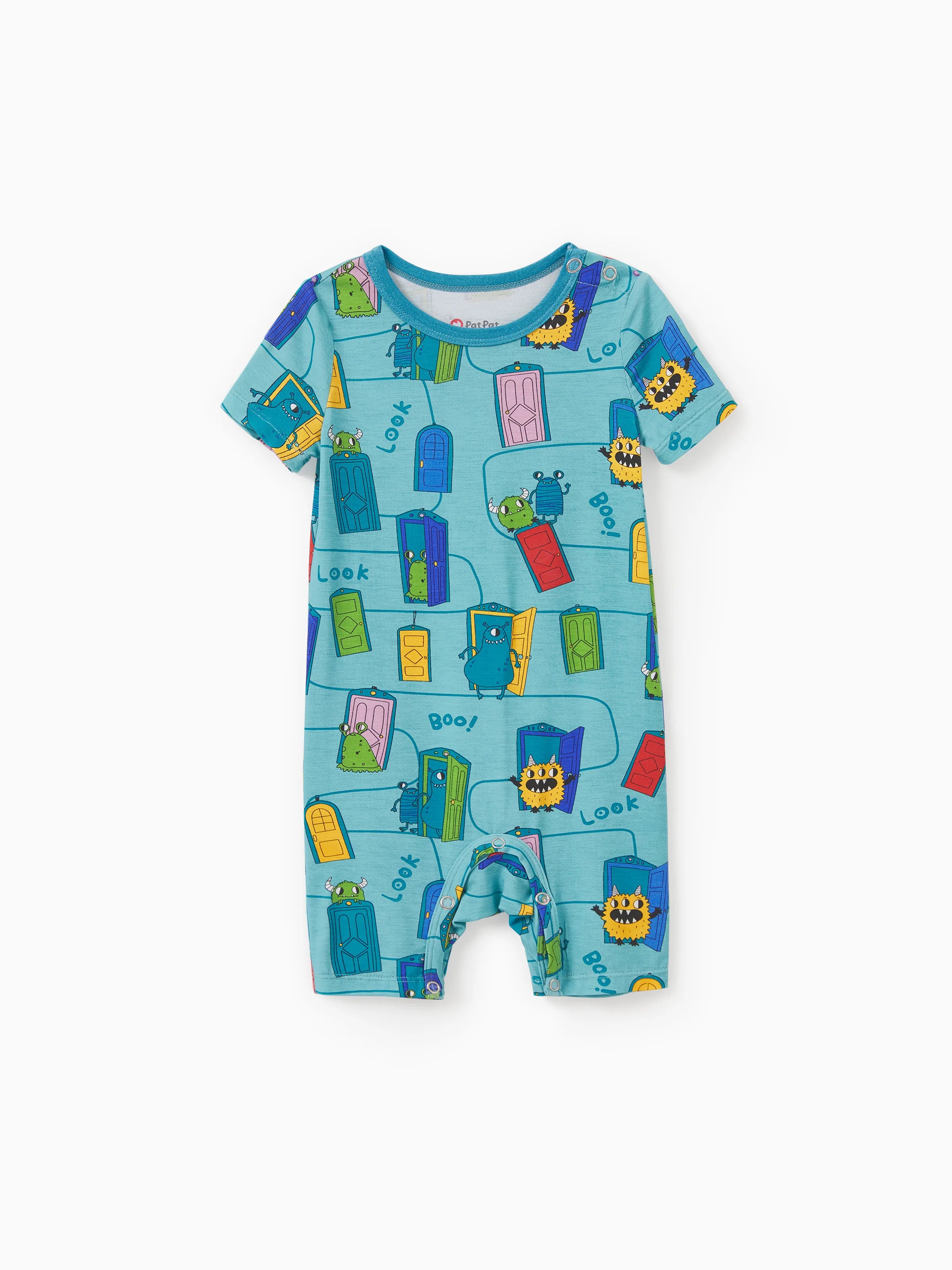 Bamboo Family Pajamas Cartoon Print Short-sleeve Matching Pajama set ( Snug-Fitting for Children ) Green