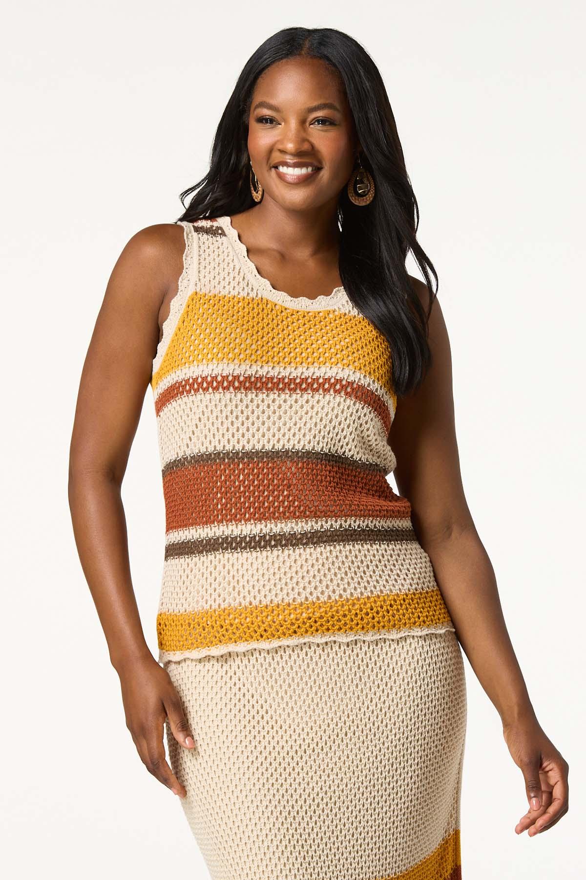 Stripe Scalloped Open Stitch Tank