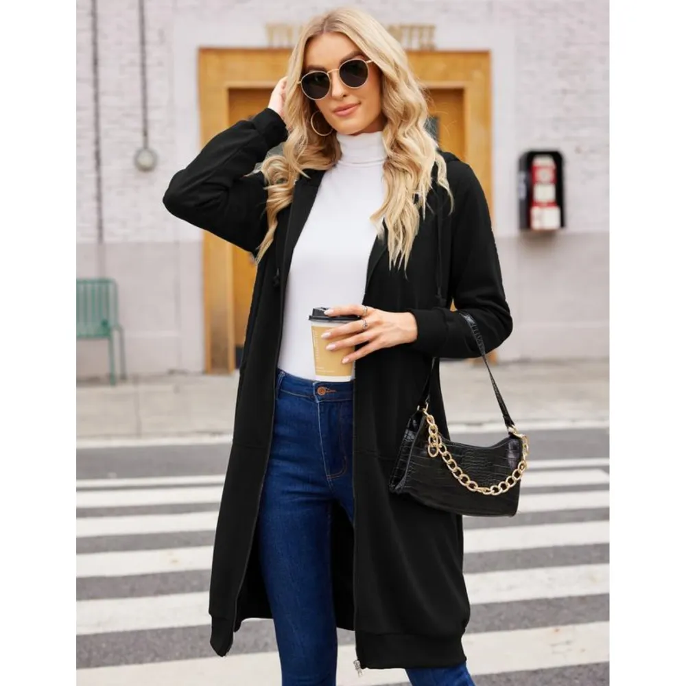 Women Casual Zip up Fleece Hoodies Tunic Sweatshirt