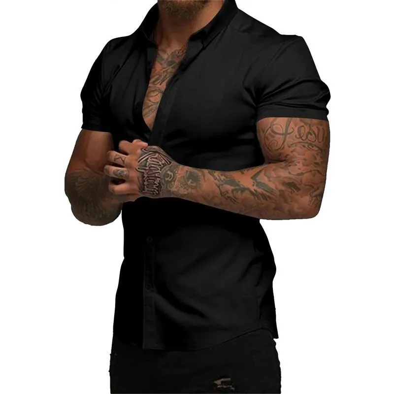 Mens Muscle Fit Dress Shirts Casual Button Down Shirt Short Sleeve Wrinkle-Free Shirts