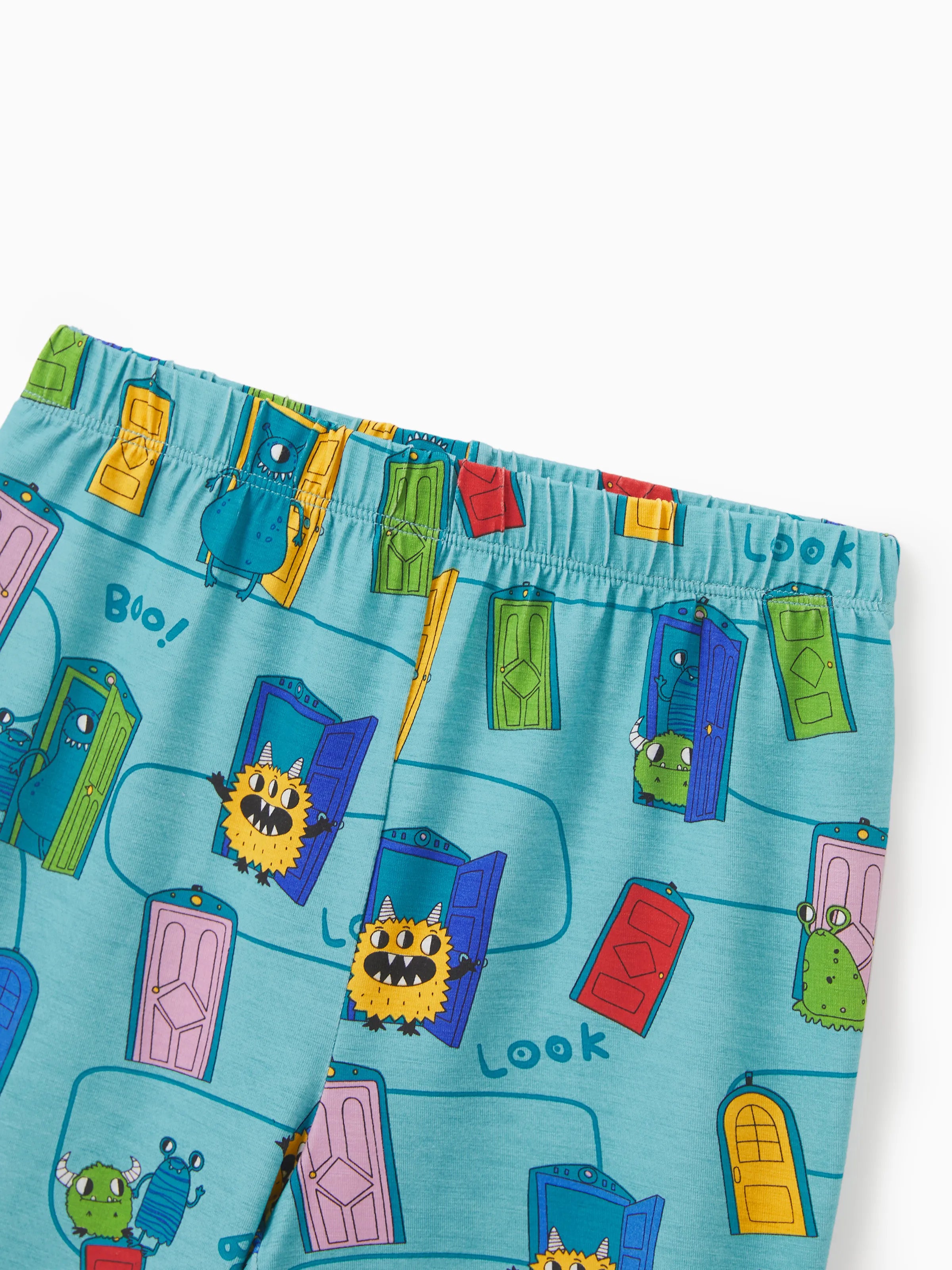 Bamboo Family Pajamas Cartoon Print Short-sleeve Matching Pajama set ( Snug-Fitting for Children ) Green