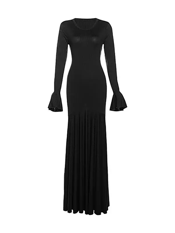 Women's Plain Lace Up Flounce Sleeve Dress