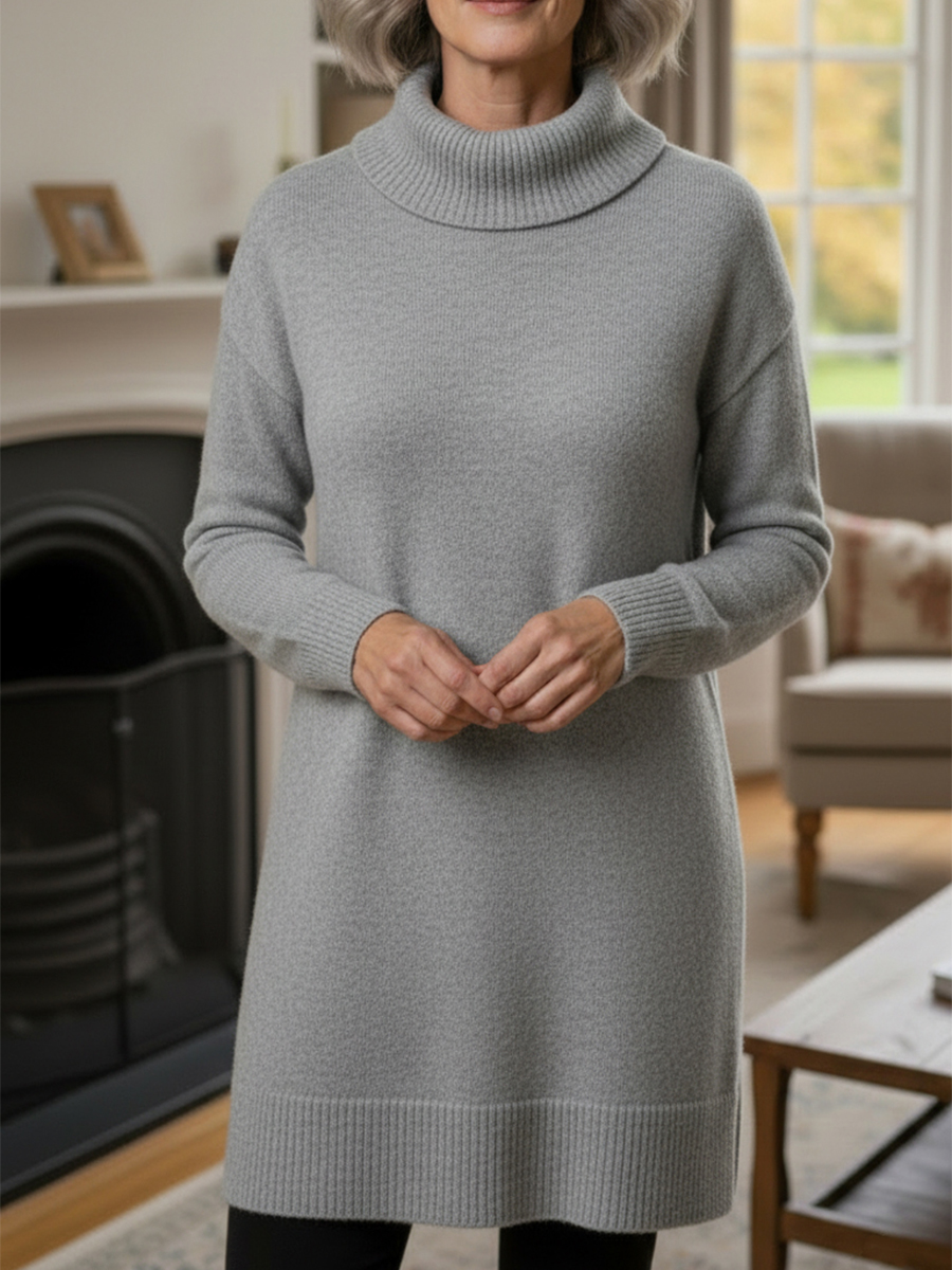 🔥 Women's Elegant Cowl Neck Soft Knit Long Sleeve Tunic Top - Relaxed Fit Fall Winter Pullover