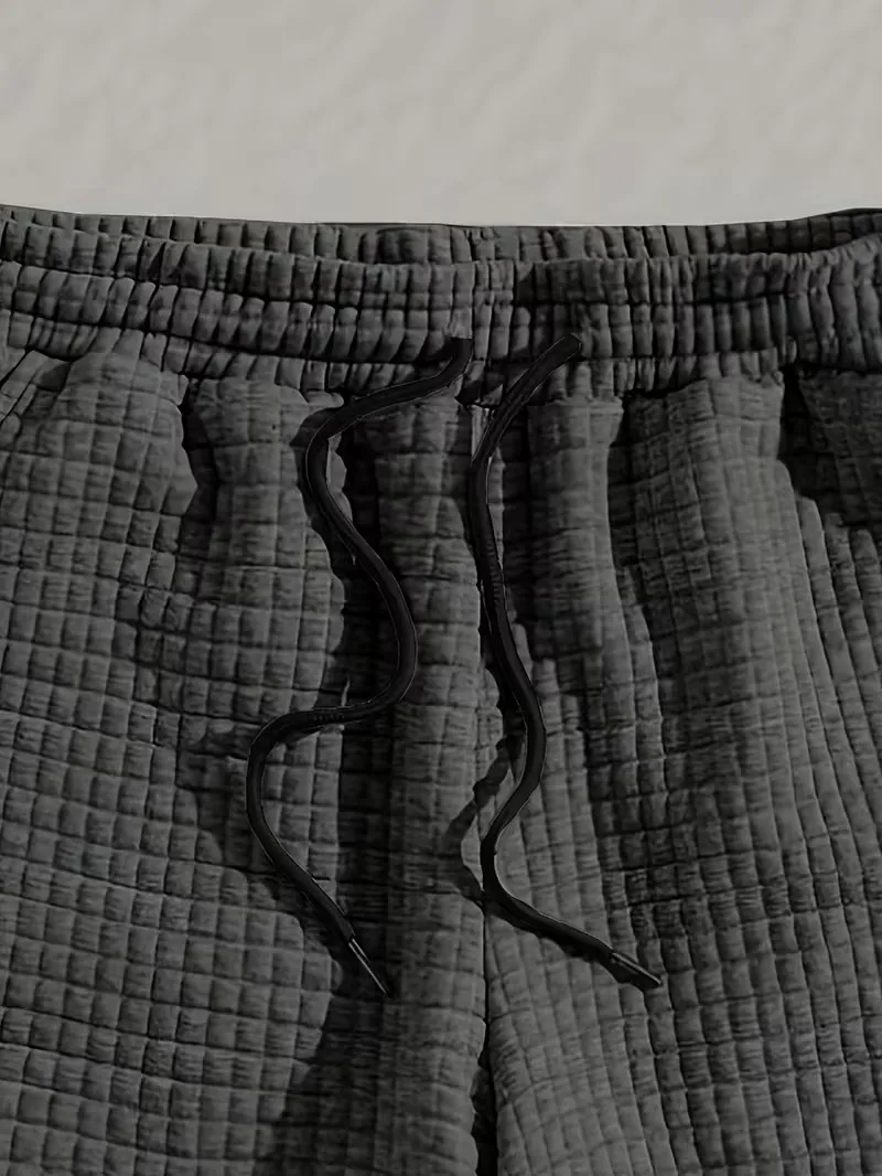 Men's Waffle Knit Shorts - Elastic Drawstring Waist Casual Summer Shorts with Stretch