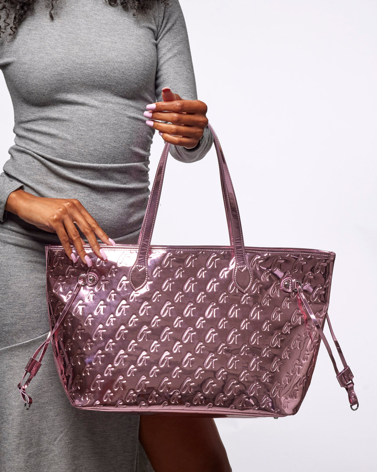 METALLIC MONOGRAM GLAM TOTE - METALLIC PINK