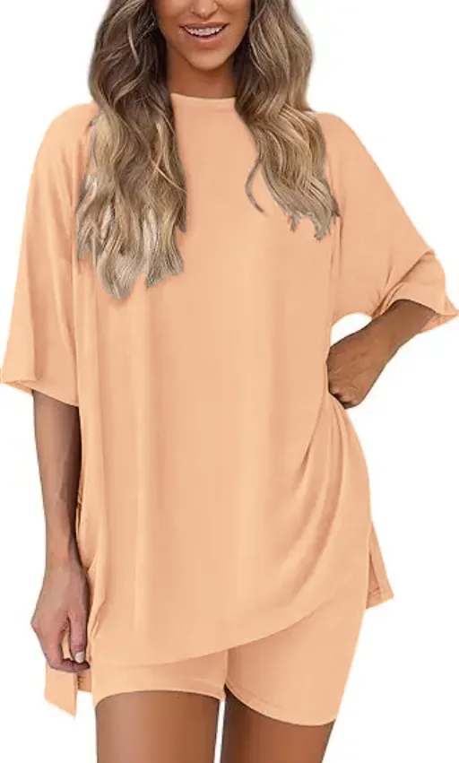 Women's Two Piece Lounge Set 2026 Summer Casual Oversized Shirts