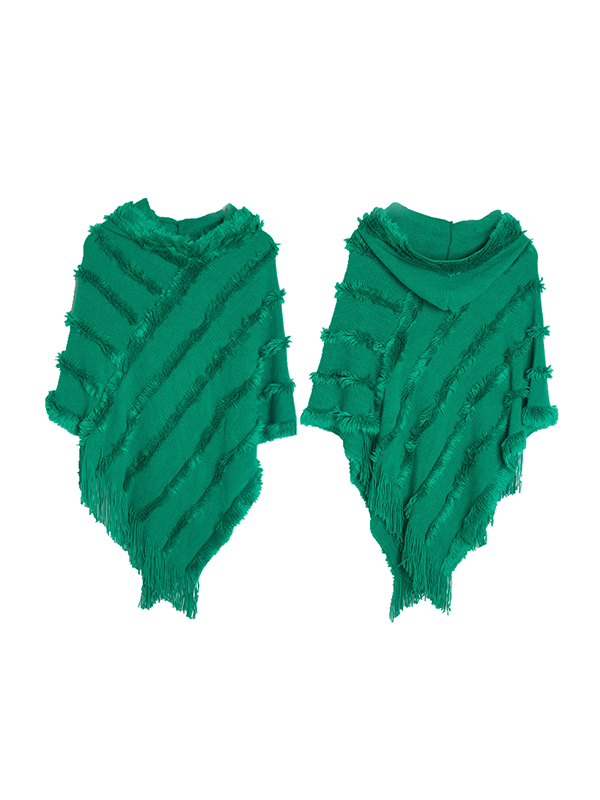Hooded Keep Warm Solid Color Tasseled Shawl&Cloak Cape