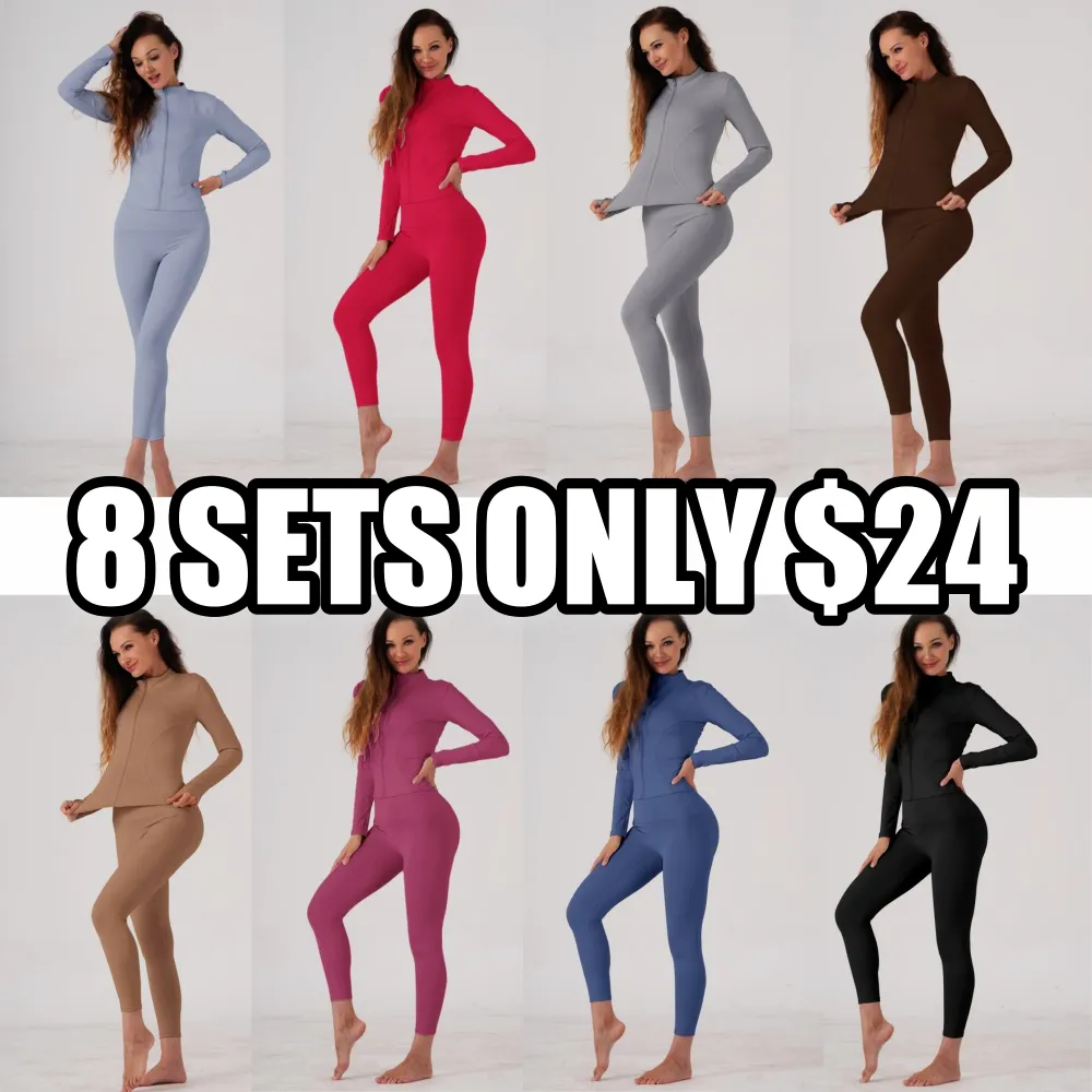 Women's Solid Sports Jacket & Leggings Two-piece Set