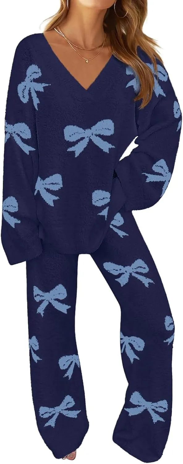 Women's Lounge Sets 2025 Fall Fashion 2 Piece Outfits Sweater Pajama Set