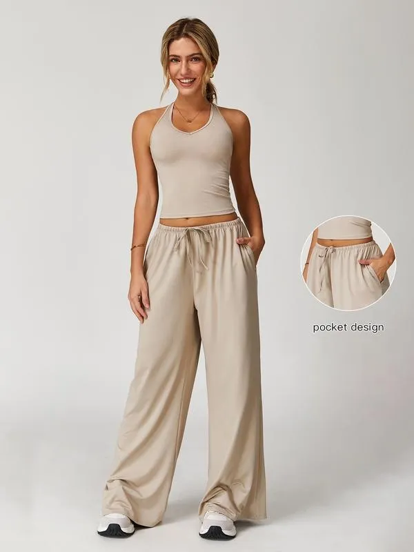 Women's Solid Crop Tank Top & Wide Leg Pants Set (Just $3 a set!)