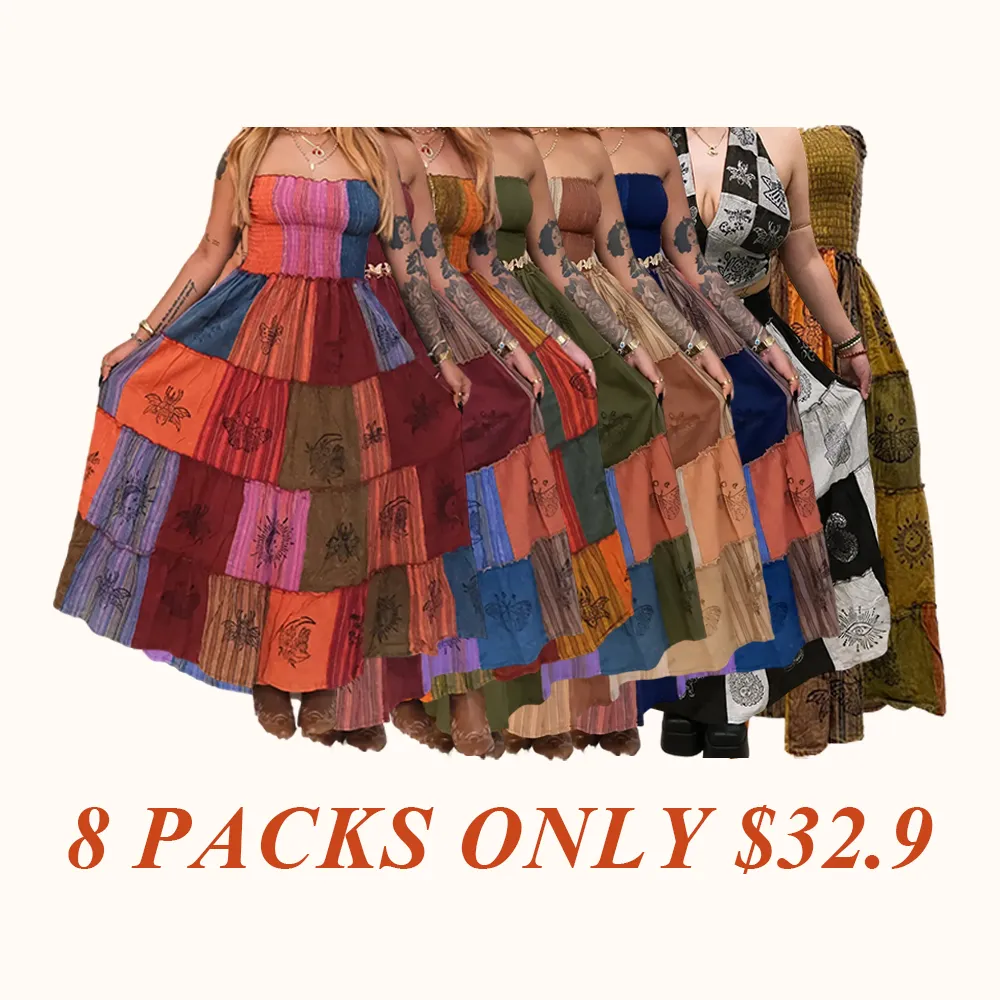 Patchwork Multi Way Skirt Dress, Hippie Festival Maxi Dress, Handmade Cotton Gypsy Clothing