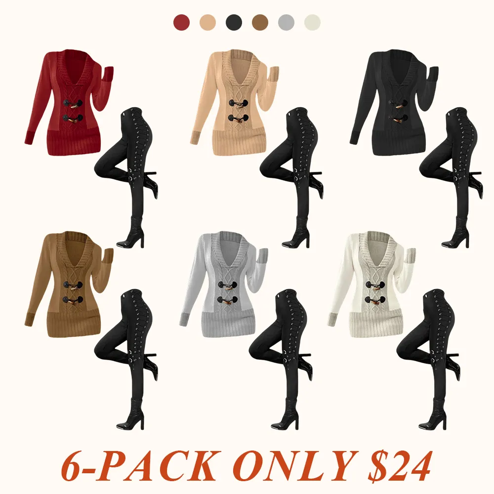 Women's suit: faux horn button sweater and loop-buttoned leggings