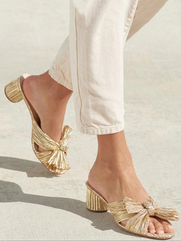 Hollow Peep Toe Pleated Shiny Slippers Pumps Sandals