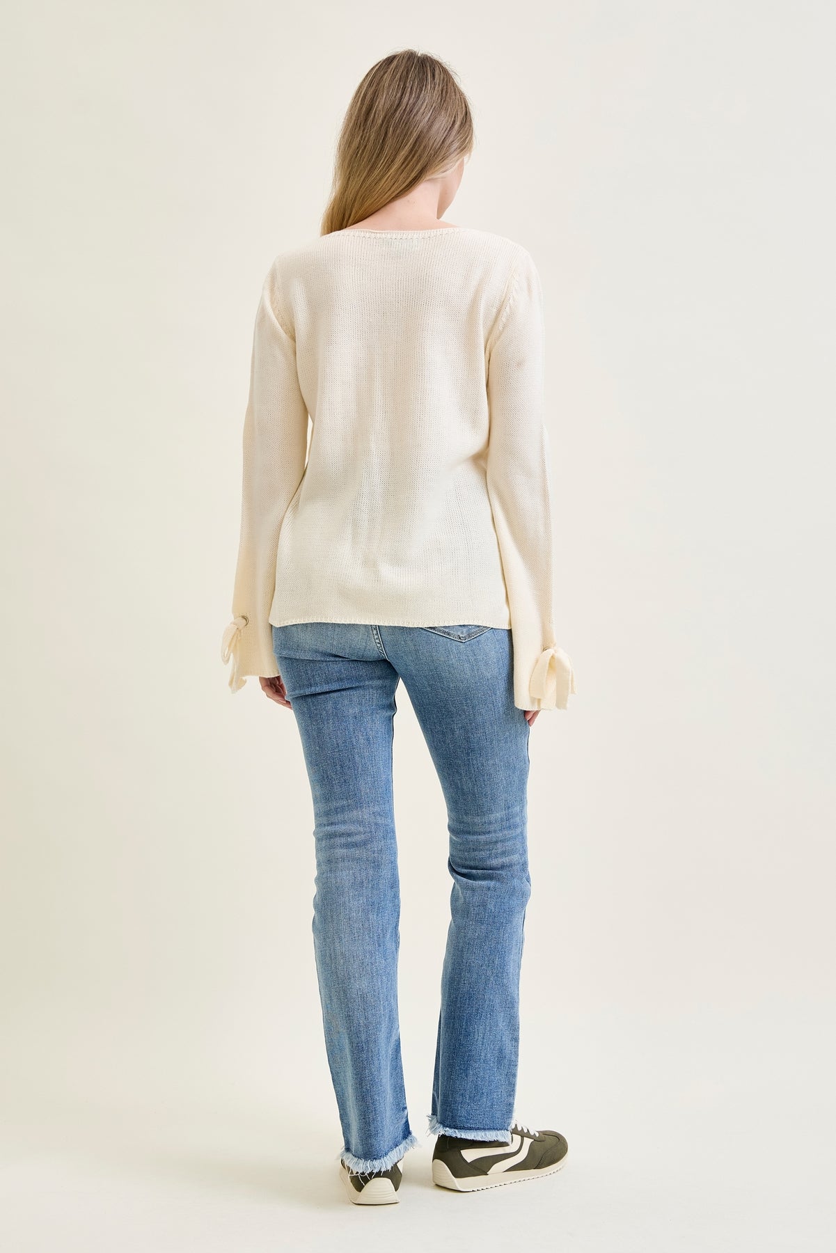 Tie Sleeve Pullover White Sweater