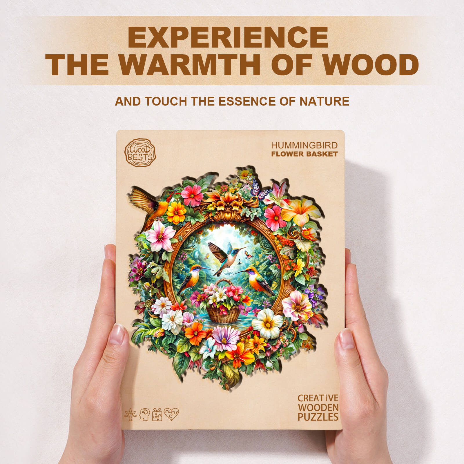 Hummingbird flower basket Wooden Jigsaw Puzzle