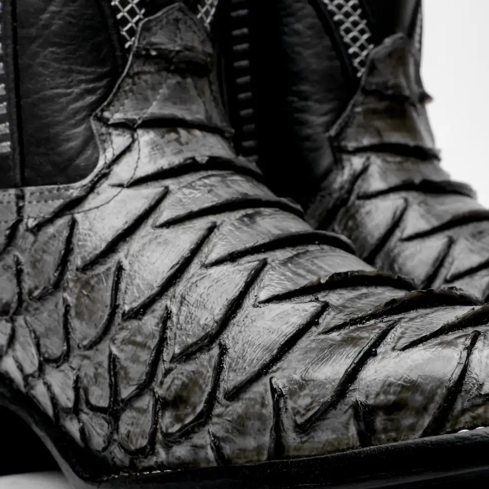 Grey Jumbo Python Leather Boots - Square Toe