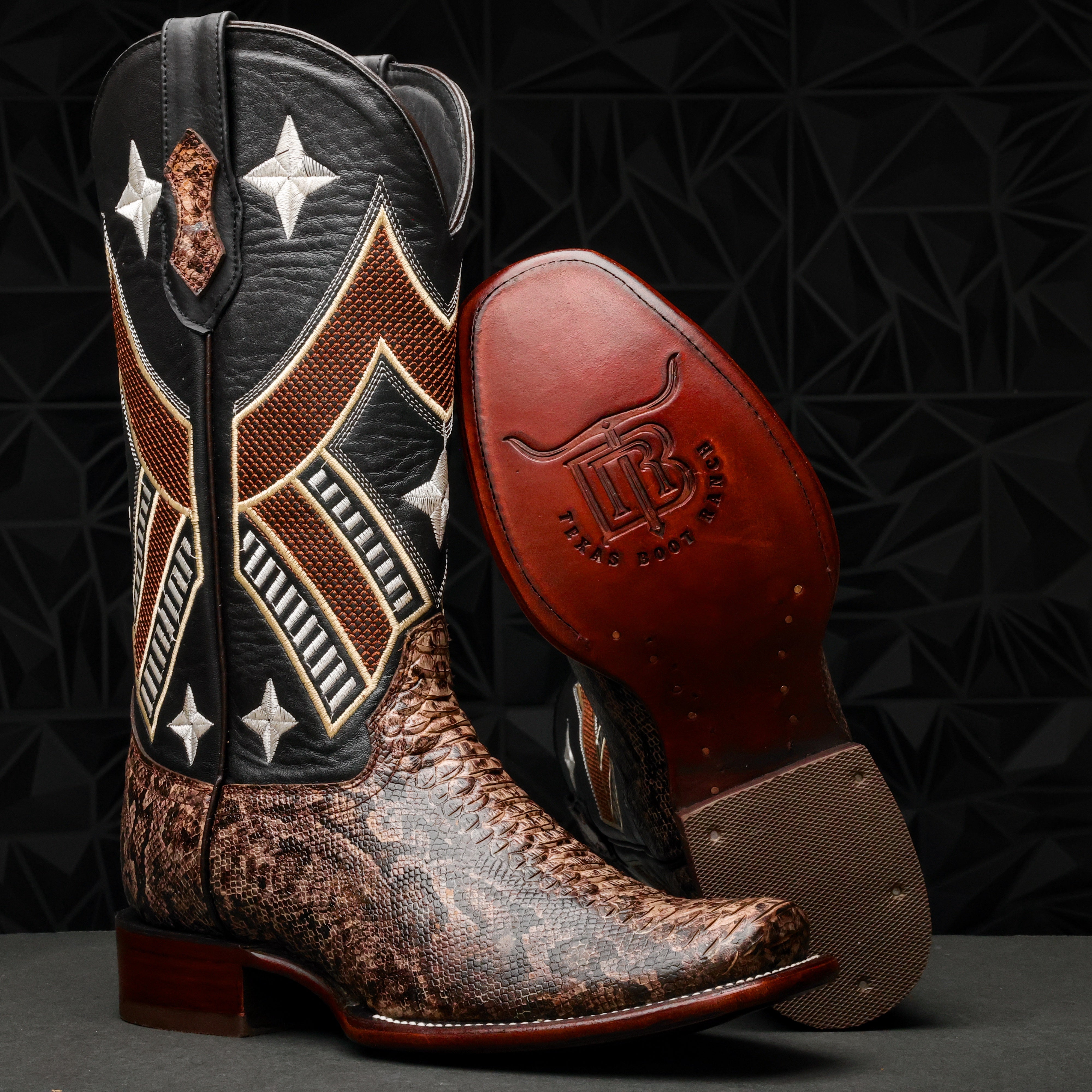Brown Water Snake Leather Boots - Cutter Toe