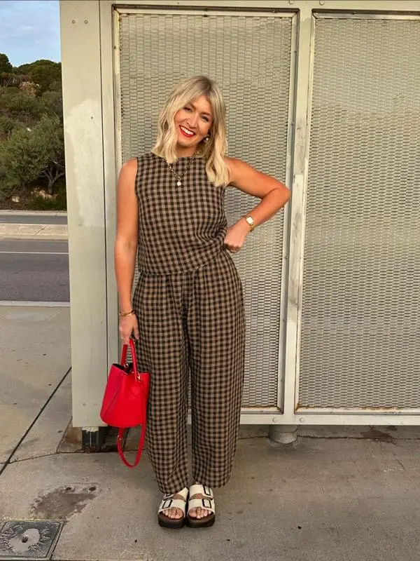 Women's Plaid Print Tank Top & Pants Two-piece Set