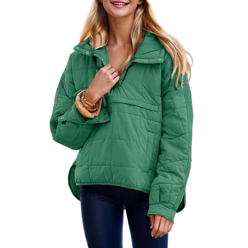 Women's oversized down jacket with quilted batwing sleeves pullover