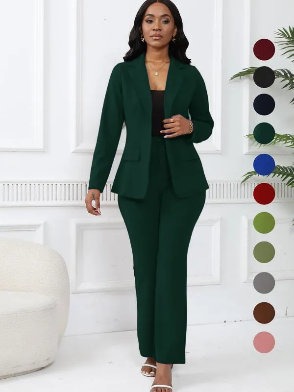 Women's elegant business solid color long-sleeved two-piece suit