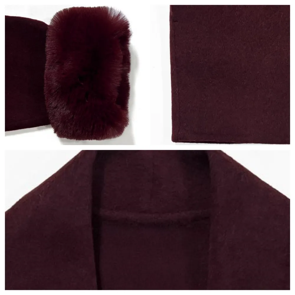 Women's Elegant Solid Color Waist Tie Plush Long Sleeve Thermal Wrap Coat