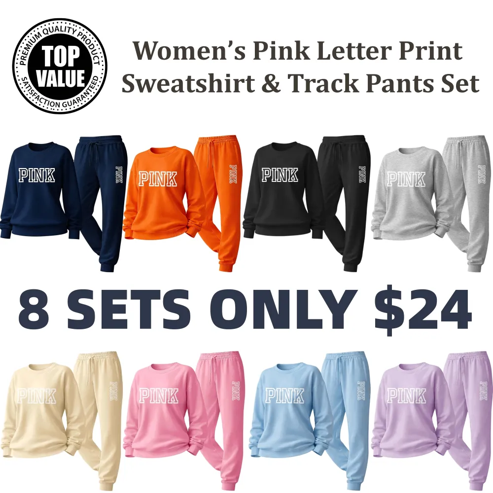 Women’s Pink Letter Print Sweatshirt & Track Pants Set