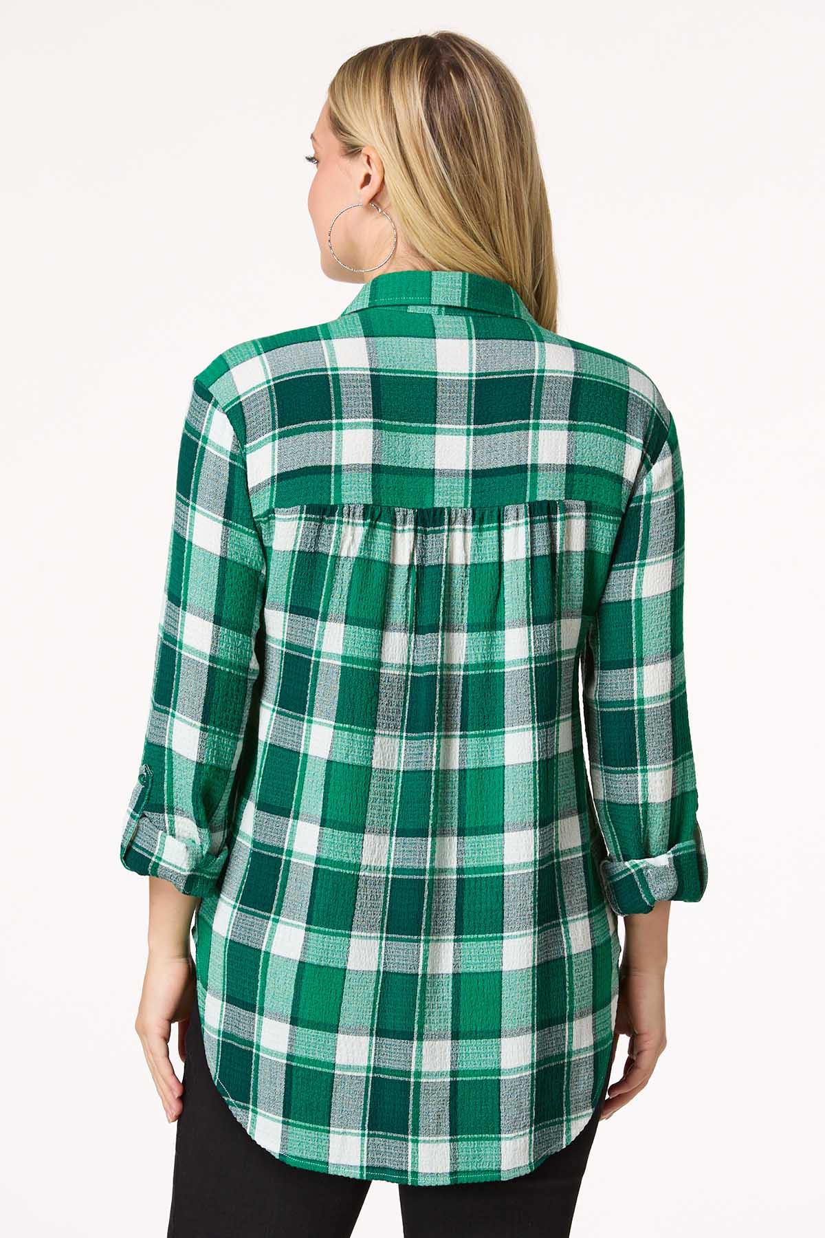 Textured Green Plaid Shirt
