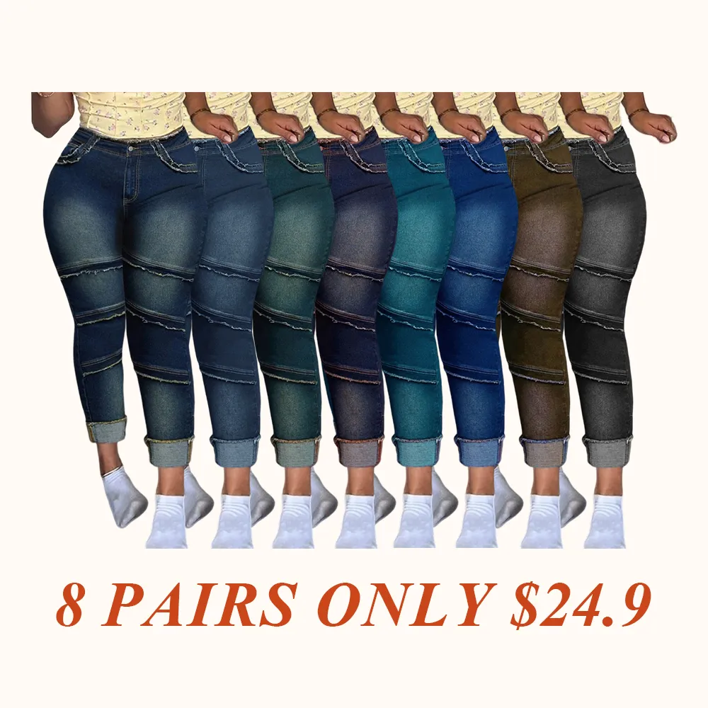 Raw Hem High-Waisted Denim Jeans with Pockets